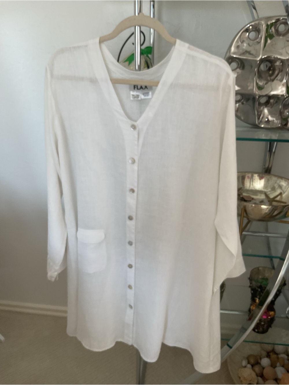 Flax White Linen Button-Front Tunic Top